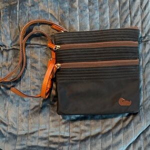 Dooney & Bourke Black Nylon Triple Zip Crossbody Bag Leather Trim